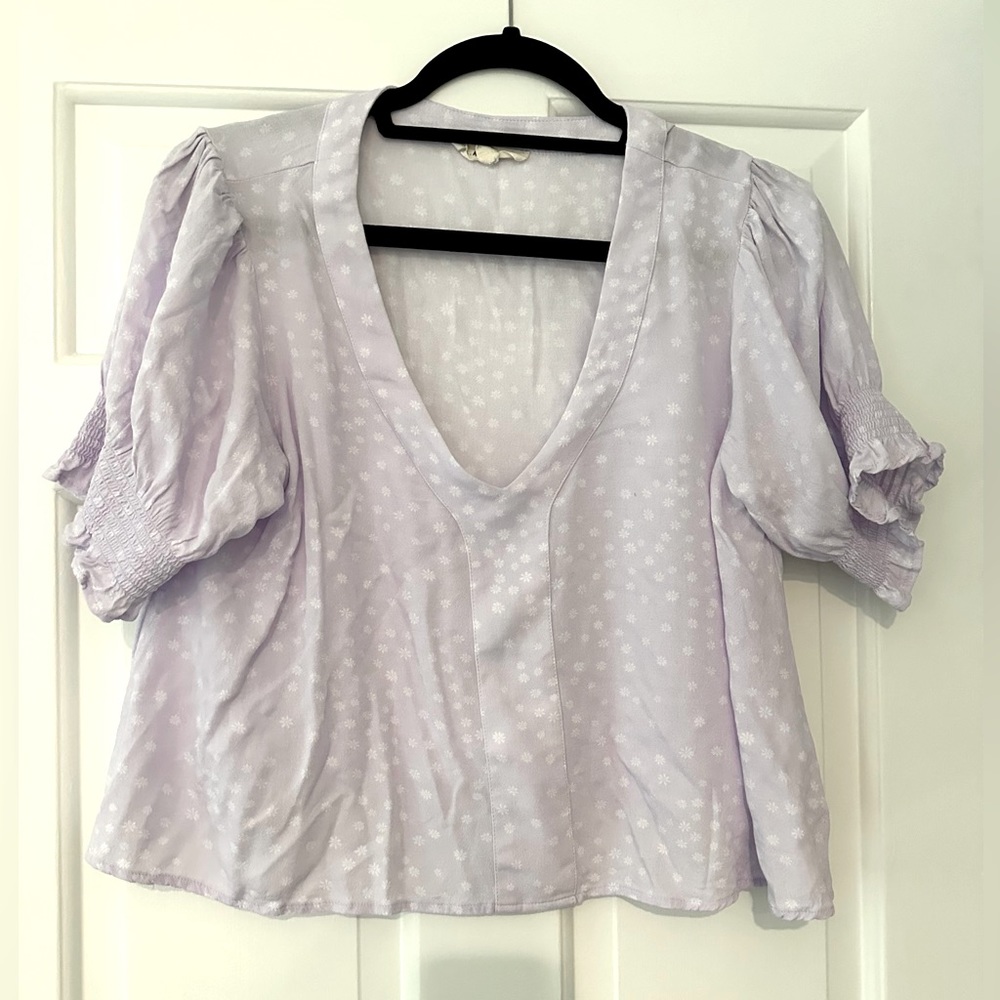 Purple boxy floral blouse